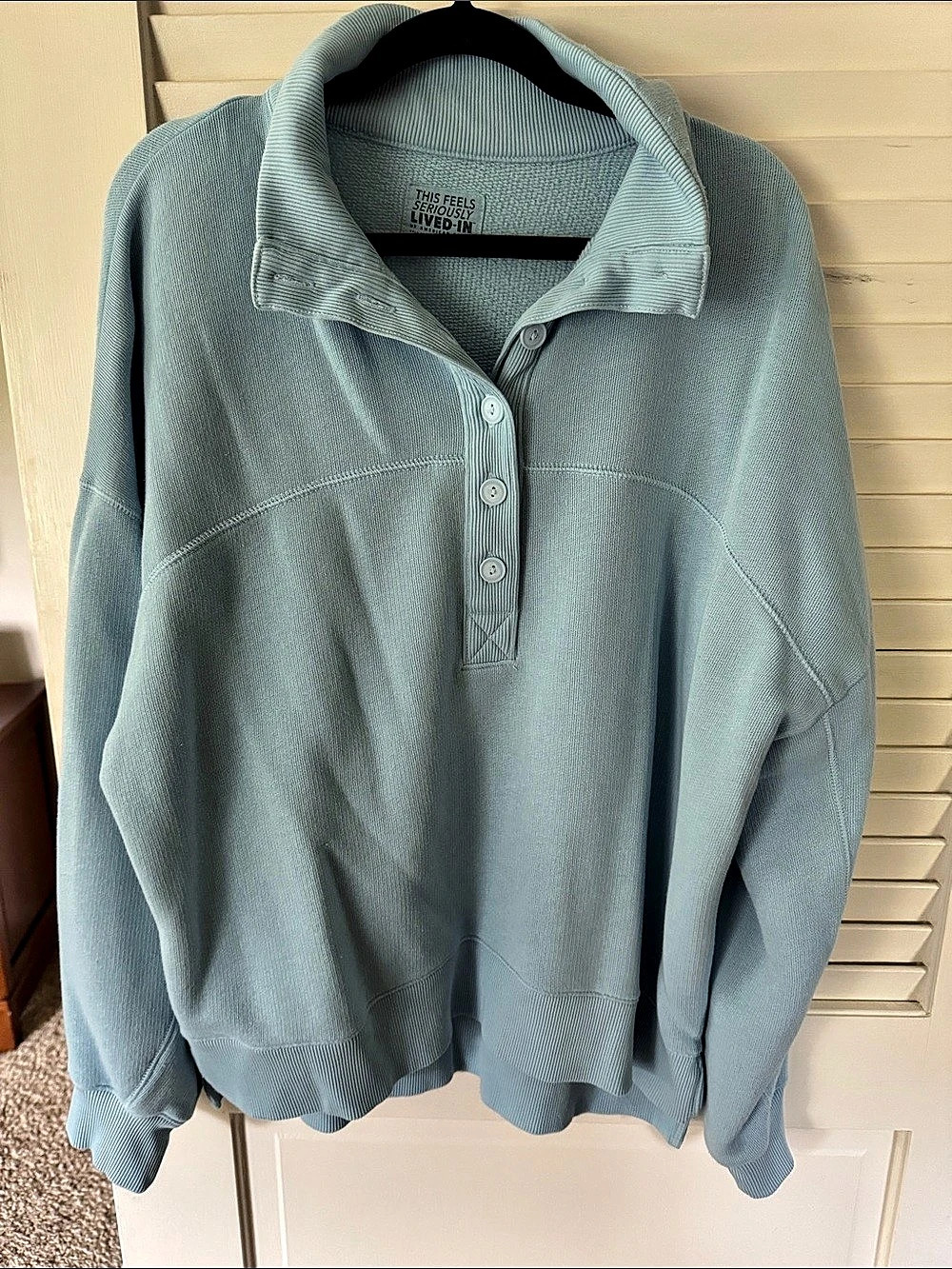 American Eagle This Feels Seriously Lived-In Snap Pullover Sweatshirt Blue M